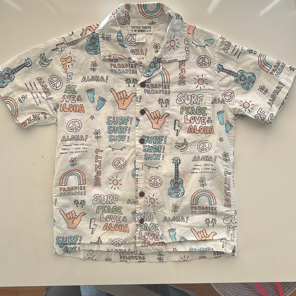 Little Chiefs of Hawaii Kids Button Up Aloha Shirt (Size 6-7Y)